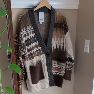Faye Fair Isle Mixed Yarn Cardigan in Chunky Merino Wool Kn